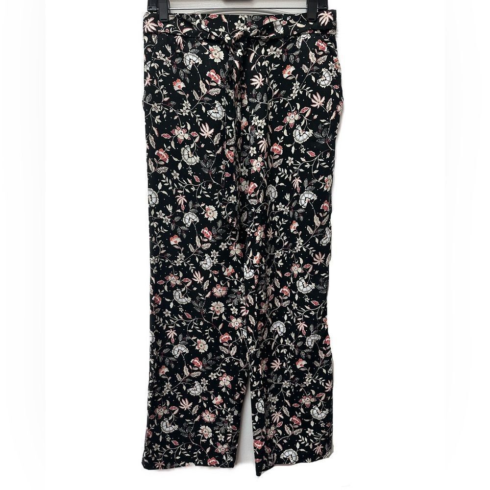 Old Navy Black Floral Viscose Belted Pants Size S